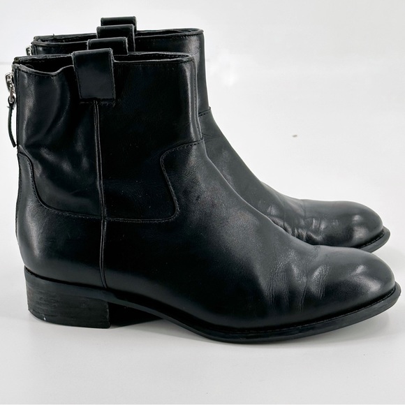 Nine West Heeled Booties Women 6.5 Black Leather Back Zip Ankle Moto Boots - Picture 3 of 8